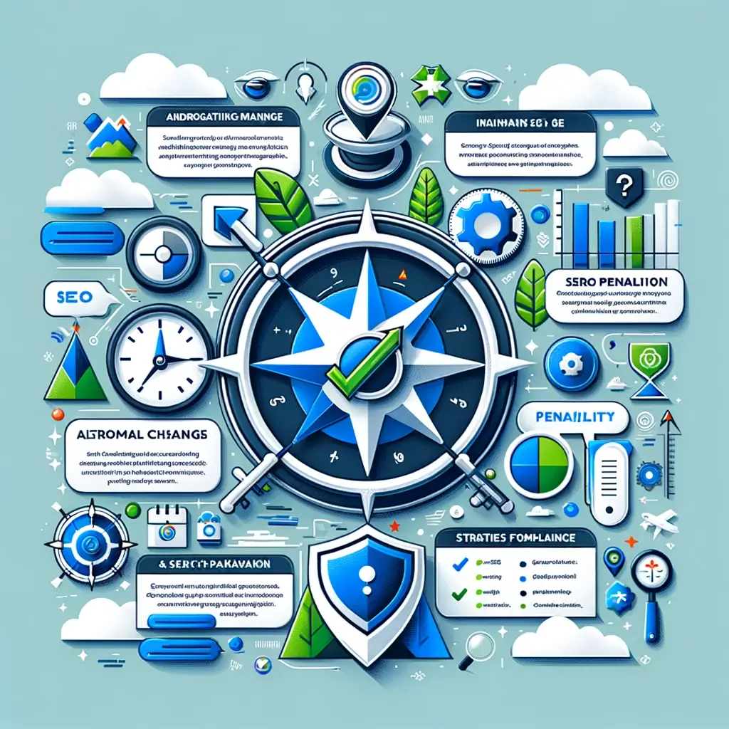 An engaging infographic that illustrates the key concepts of SEO Compliance, including navigating algorithm changes