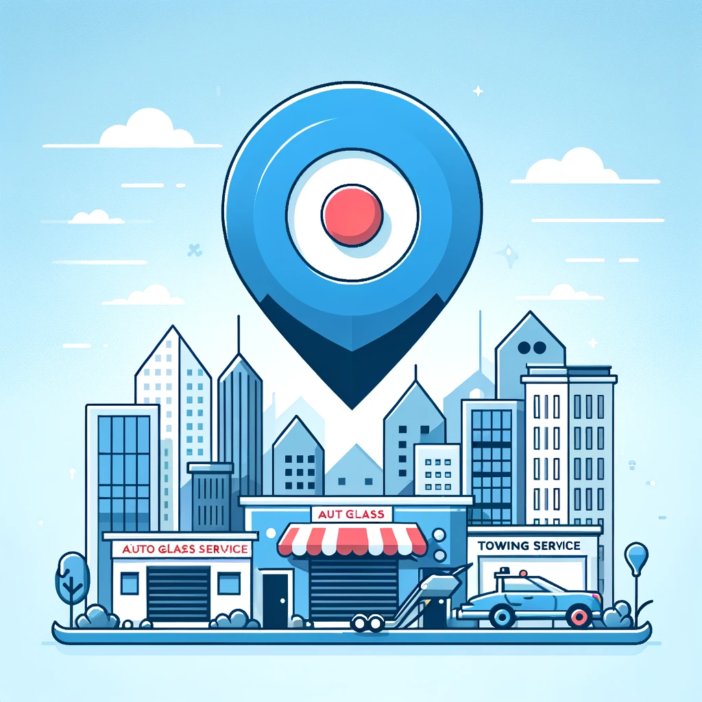 an image of a map pin above a cityscape, symbolizing local business visibility. 